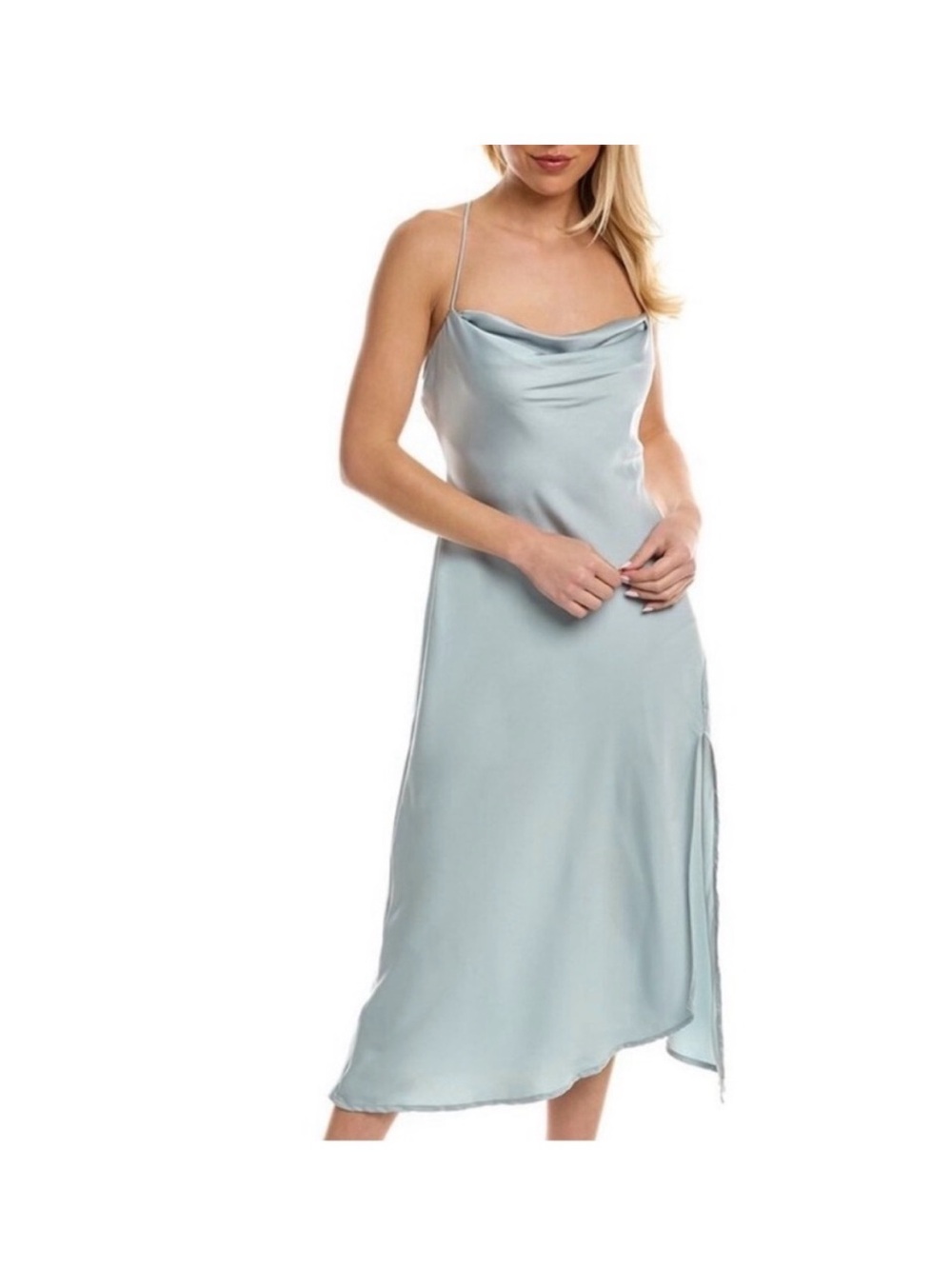 Astr Satin Cowl Slip Dress in Light Blue